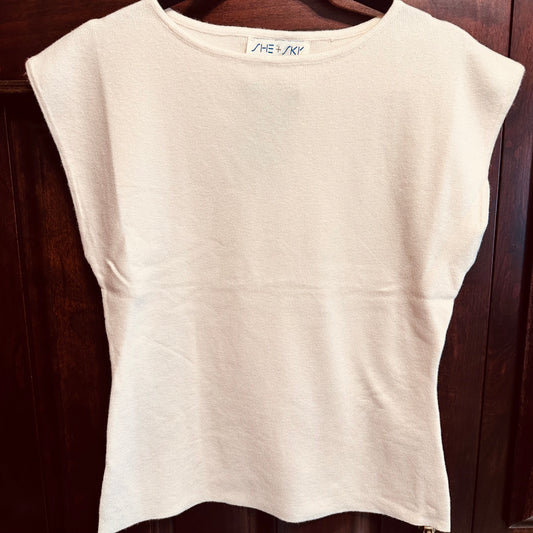 Cream Drop Shoulder Boat Neck Sweater