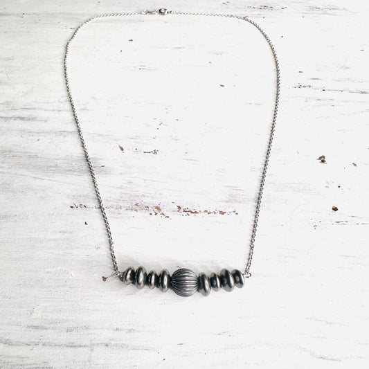 Sterling Saucer & Textured Bead Bar Necklace