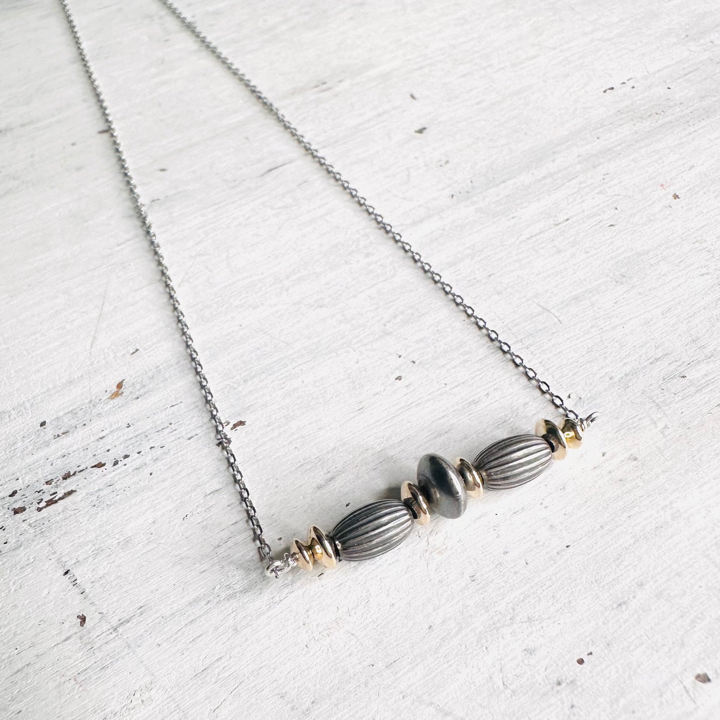 Sterling Oval & Gold Disc Bead Necklace