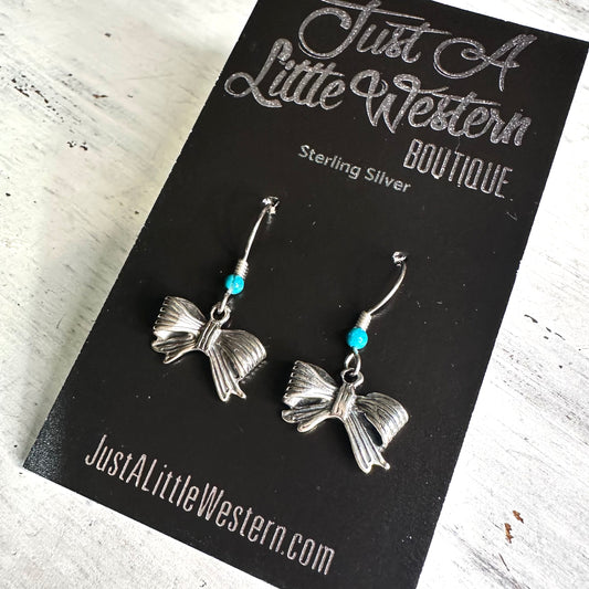 Sterling Bow & Turquoise Bead Dangle Earring
