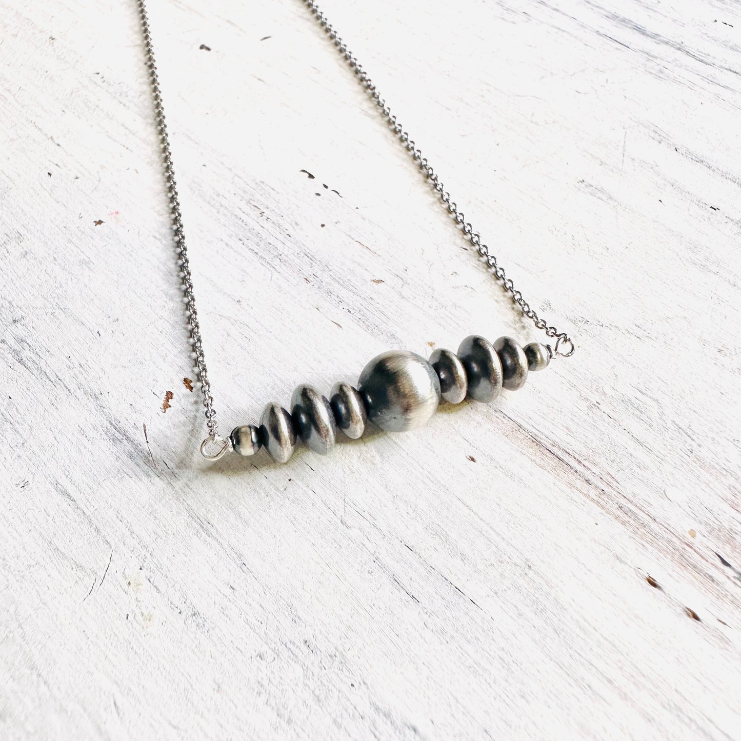 Sterling Saucer & Bead Bar Necklace