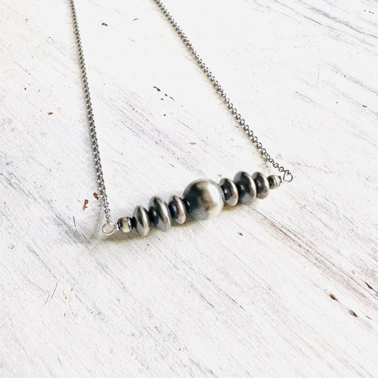 Sterling Saucer & Bead Bar Necklace