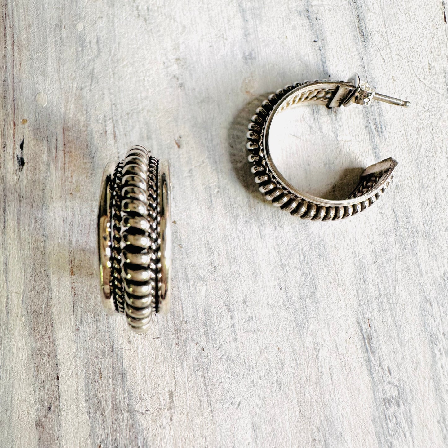 .75" Sterling Rope Hoop Post Earring