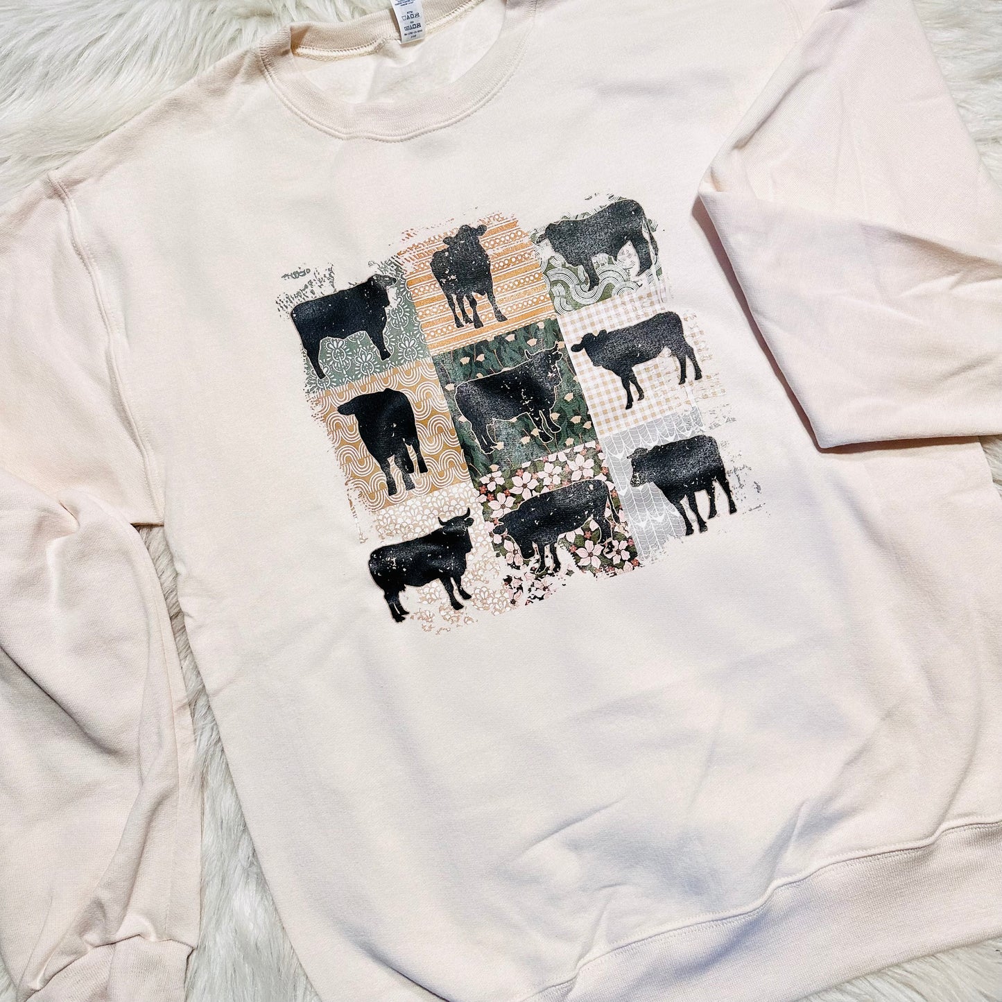 Cream Cow Collage Sweatshirt