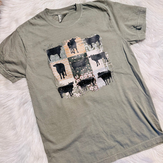 Sage Cow Collage Comfort Tee