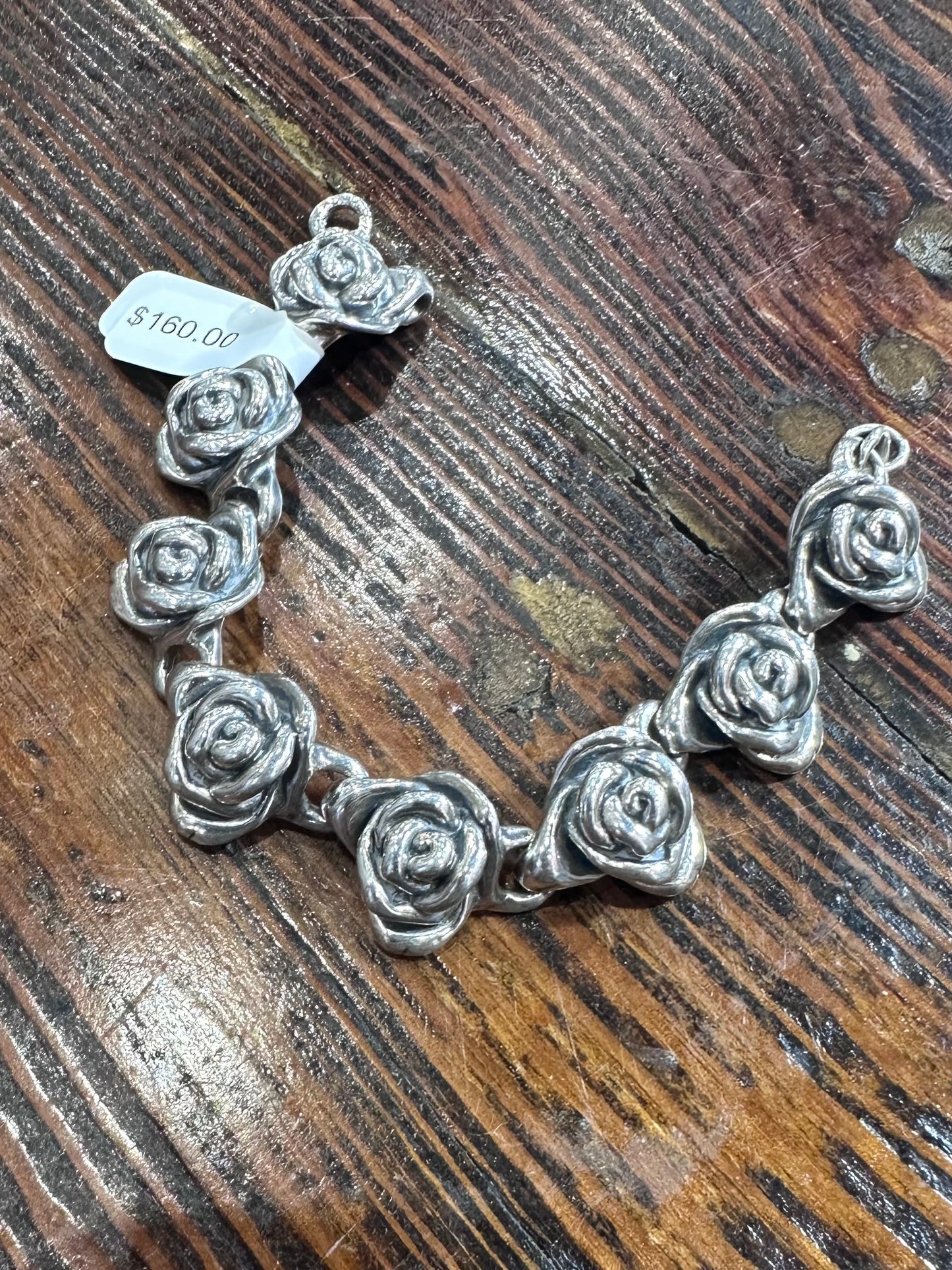 Sterling Silver Rose Link Bracelet