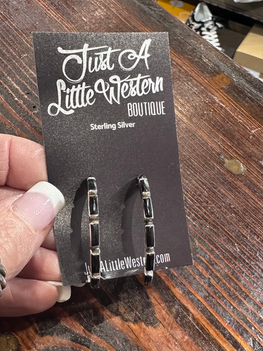 Sterling Silver Black Onyx Hoop Earrings