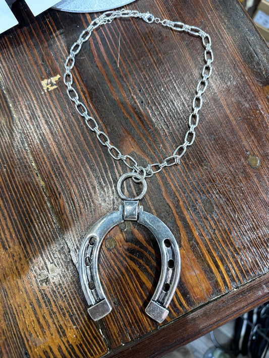 Large Silver Horseshoe Necklace