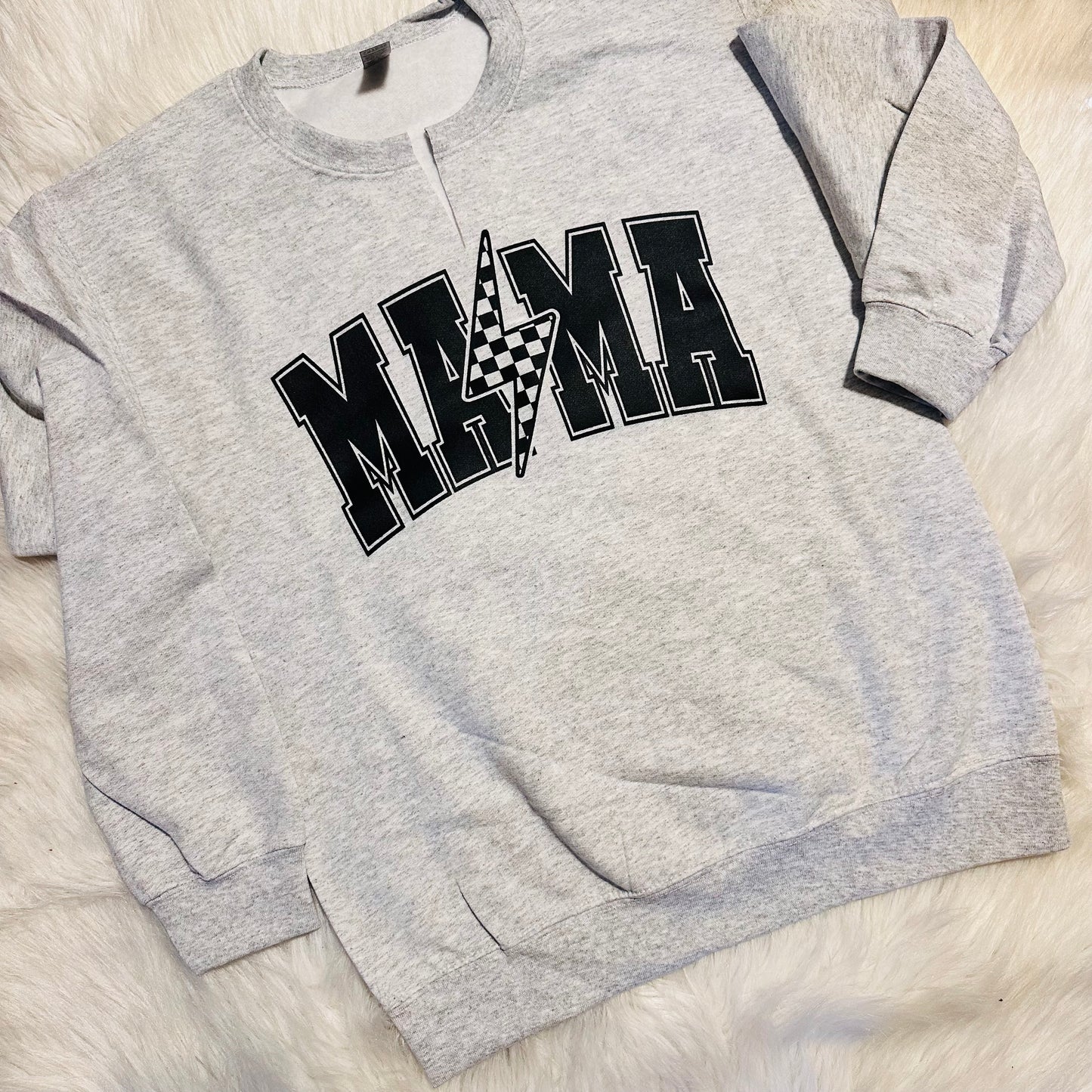 Mama Checkered Bolt Grey Sweatshirt