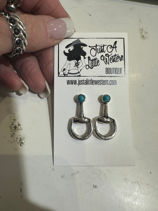 Silver & Turquoise Stone Half Bit Earring