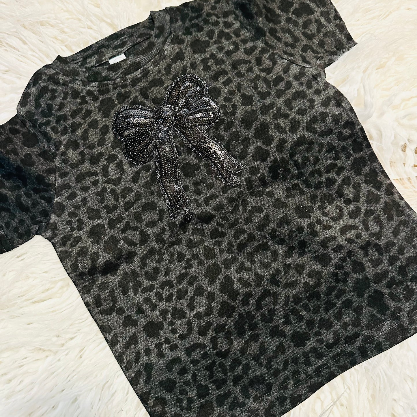 Toddler Black Leopard & Sequin Bow Top