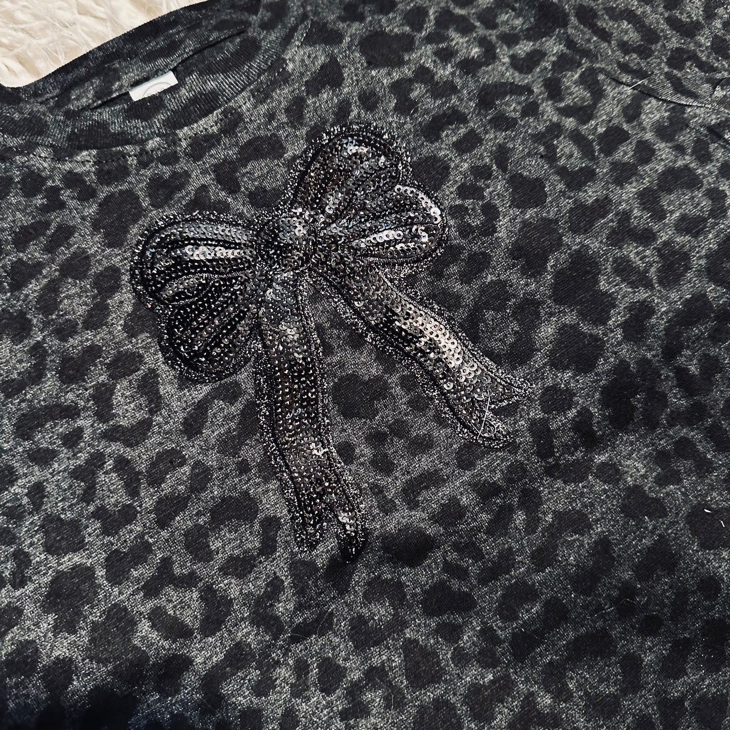 Toddler Black Leopard & Sequin Bow Top