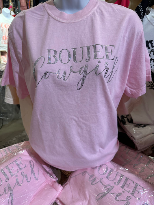 Crystal Boujee Cowgirl Tee- Blossom Pink