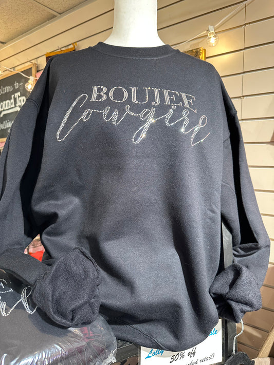 Crystal Boujee Cowgirl Sweatshirt- Black