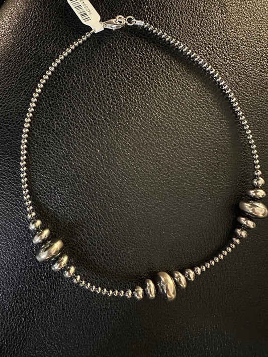 16" Multi Size Sterling Pearl Bead Necklace