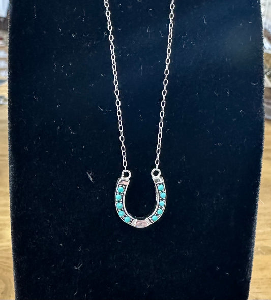 Sterling Silver & Turquoise Stone Horseshoe Necklace