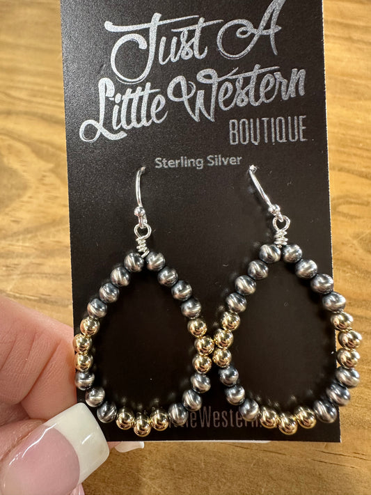 Sterling Silver Pearls & 14K Bead Hoop Earring