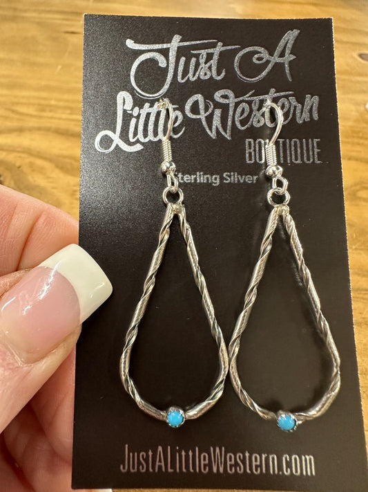Sterling Silver Teardrop and Dainty Turquoise Stone Earring