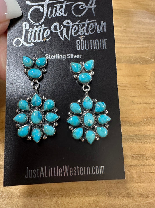 Sterling Silver Turquoise Cluster Drop Earrings