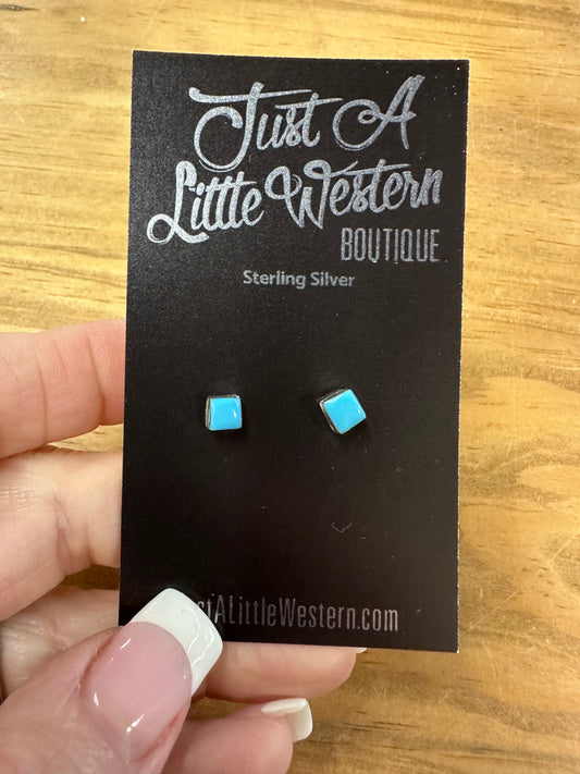 Sterling Silver Turquoise Square Stud Earrings