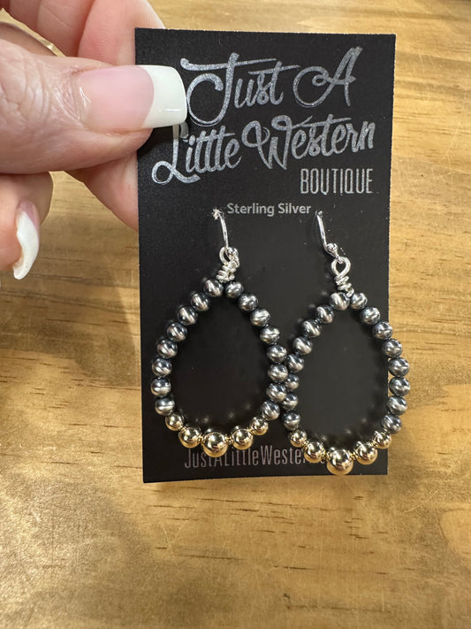 Sterling Silver Pearl & Gold Bead Hoop Earrings