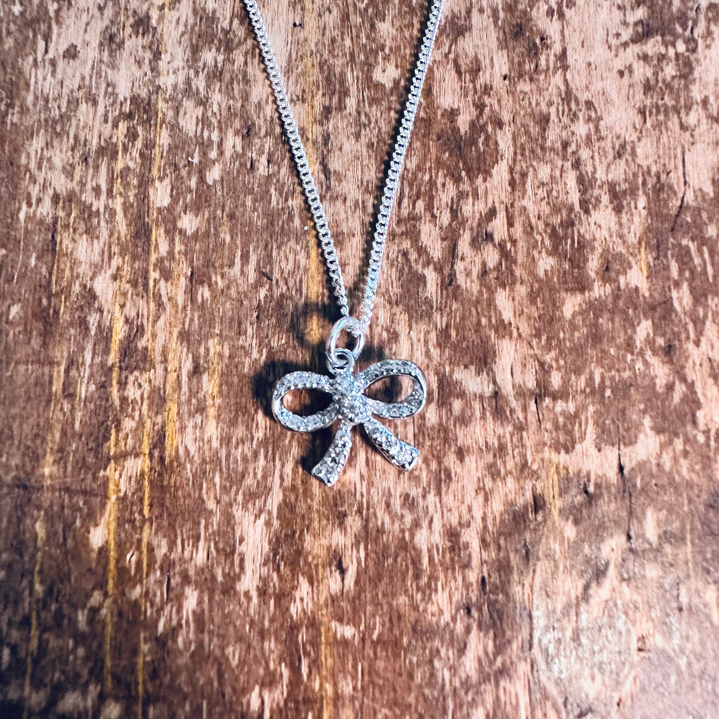 Sterling & Rhinestone Bow Necklace