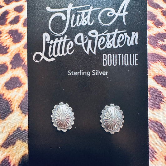 Sterling Scalloped Oval Concho Stud Earrings