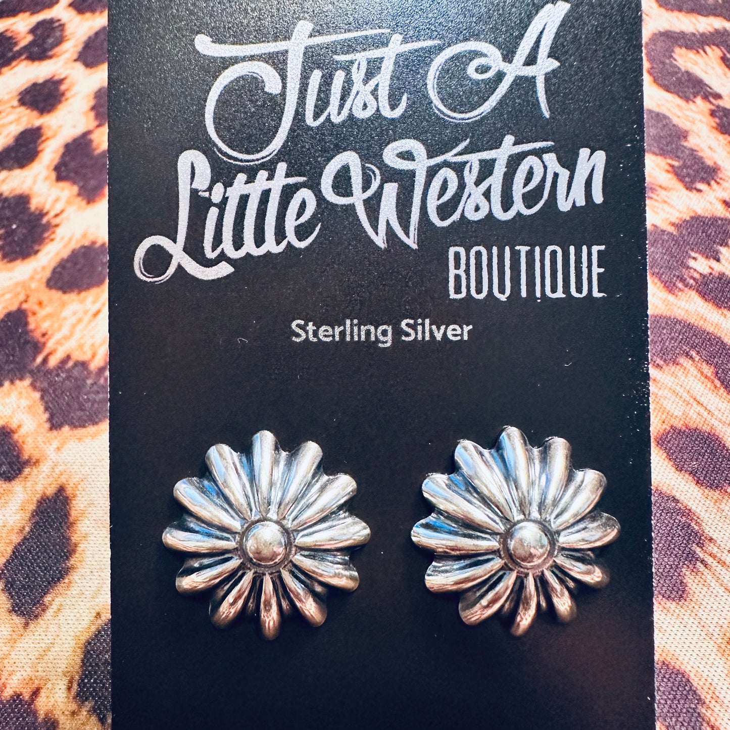 Large Sterling Flower Concho Stud Earrings