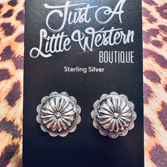 Large Scalloped Sterling Concho Stud Earrings