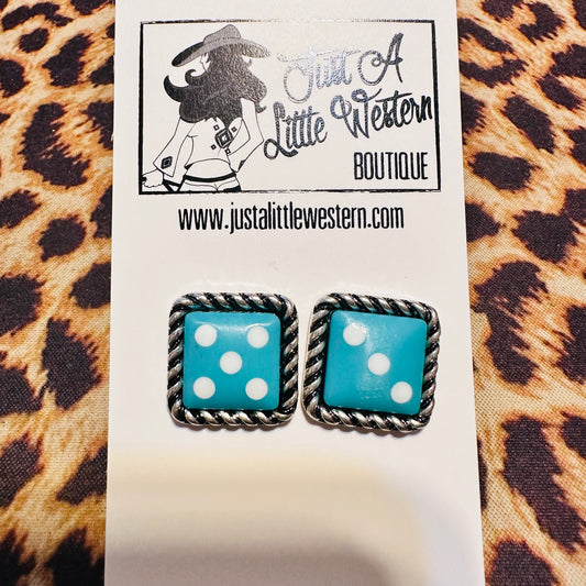 Turquoise Dice Stud Earrings