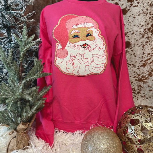 Hot Pink Chenille Santa Sweatshirt