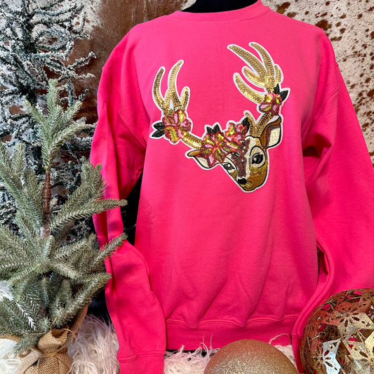 Hot Pink Sequin Deer Sweatshirt