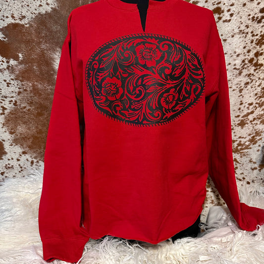 Red Floral Buckle Sweatshirt