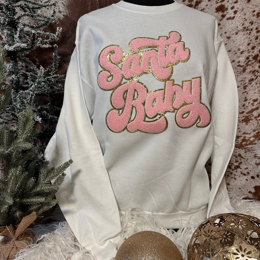 White & Pink Santa Baby Sweatshirt