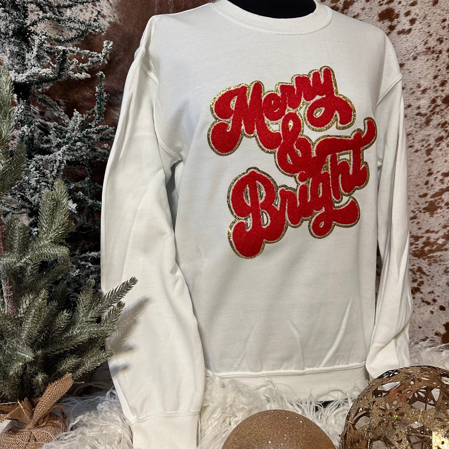 White & Red Merry & Bright Sweatshirt