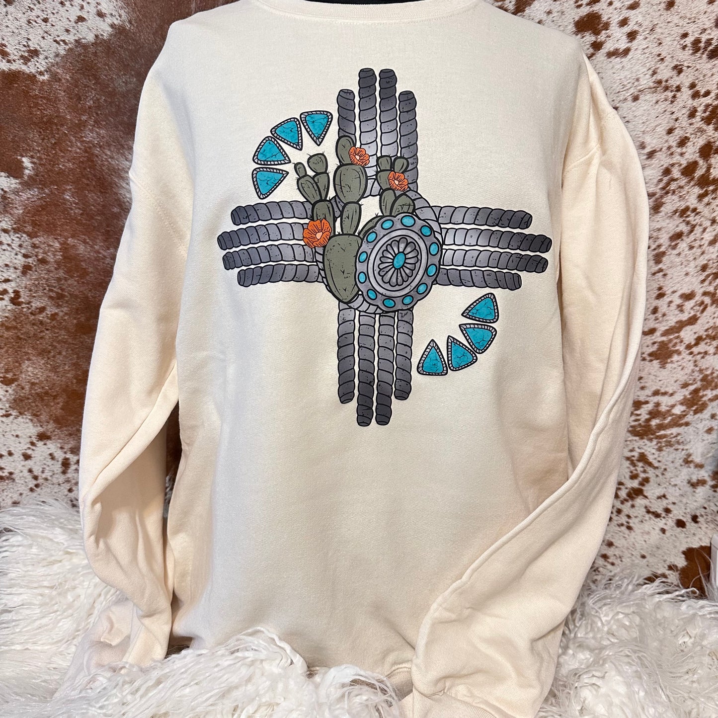 Cream Rope & Turquoise Cross Sweatshirt