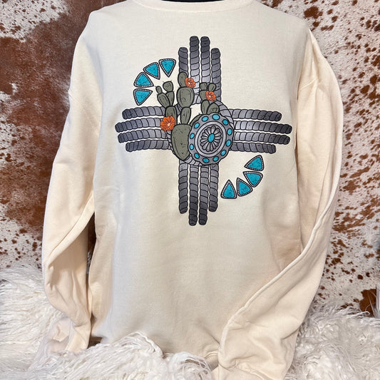 Cream Rope & Turquoise Cross Sweatshirt