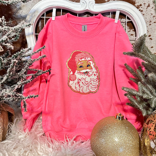 Girls Bright Pink Santa Sweatshirt