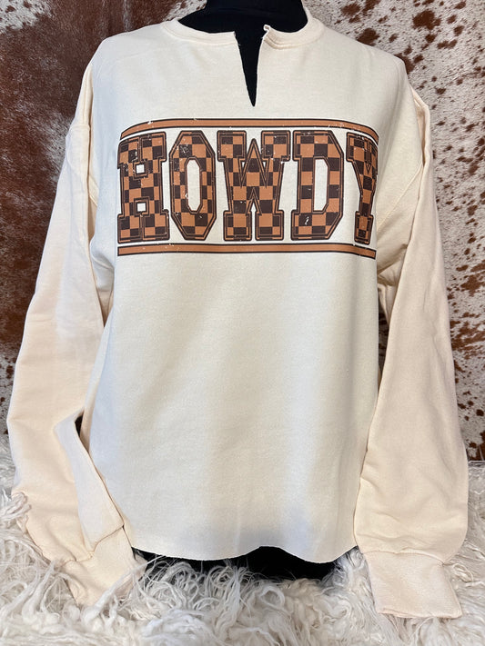 Brown Checkered Howdy Cream Sweatshirt