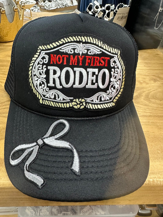 Not My First Rodeo Black Trucker Cap