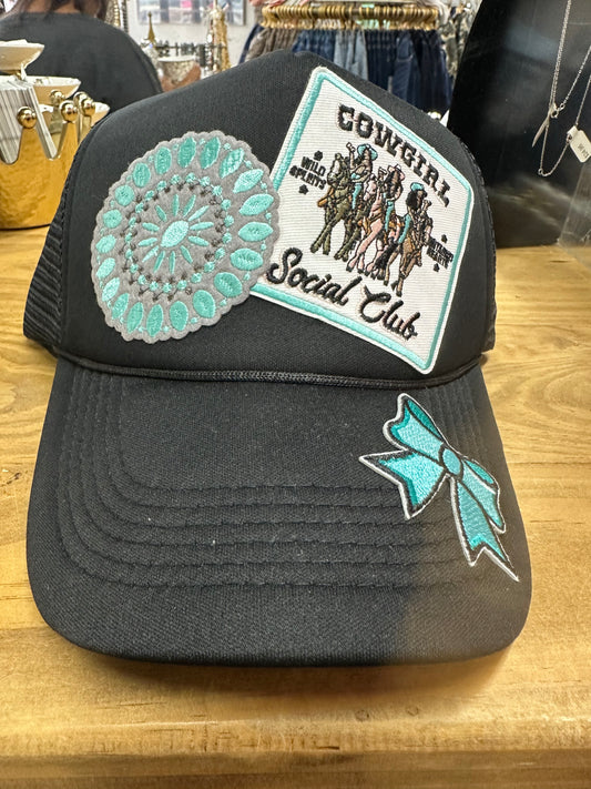 Cowgirl Social Club Multi Patch Black Trucker Cap