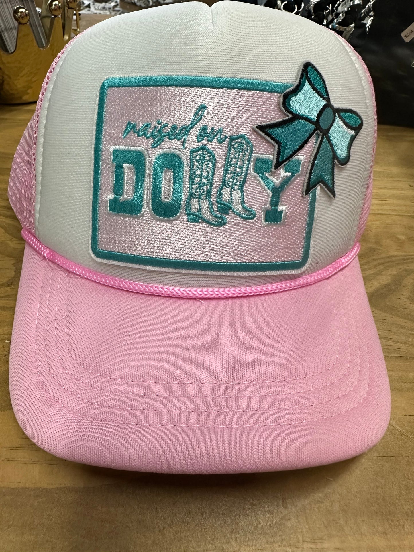 Raised On Dolly Pink & White Trucker Cap