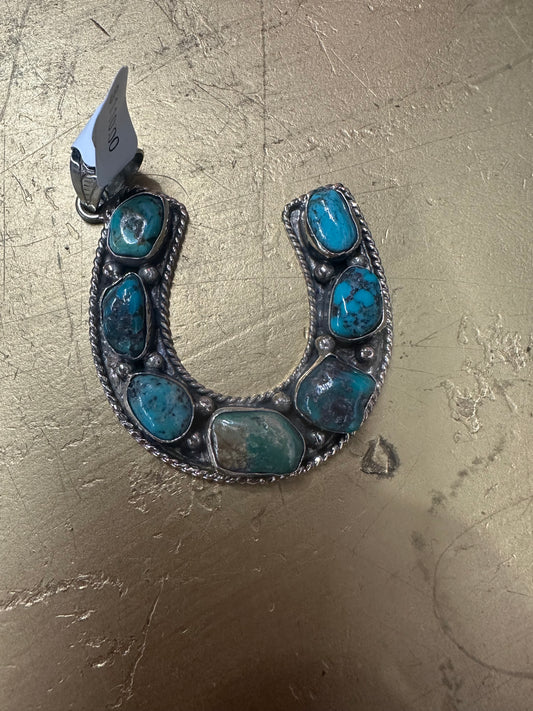 Turquoise Seven Stone Horseshoe Pendant