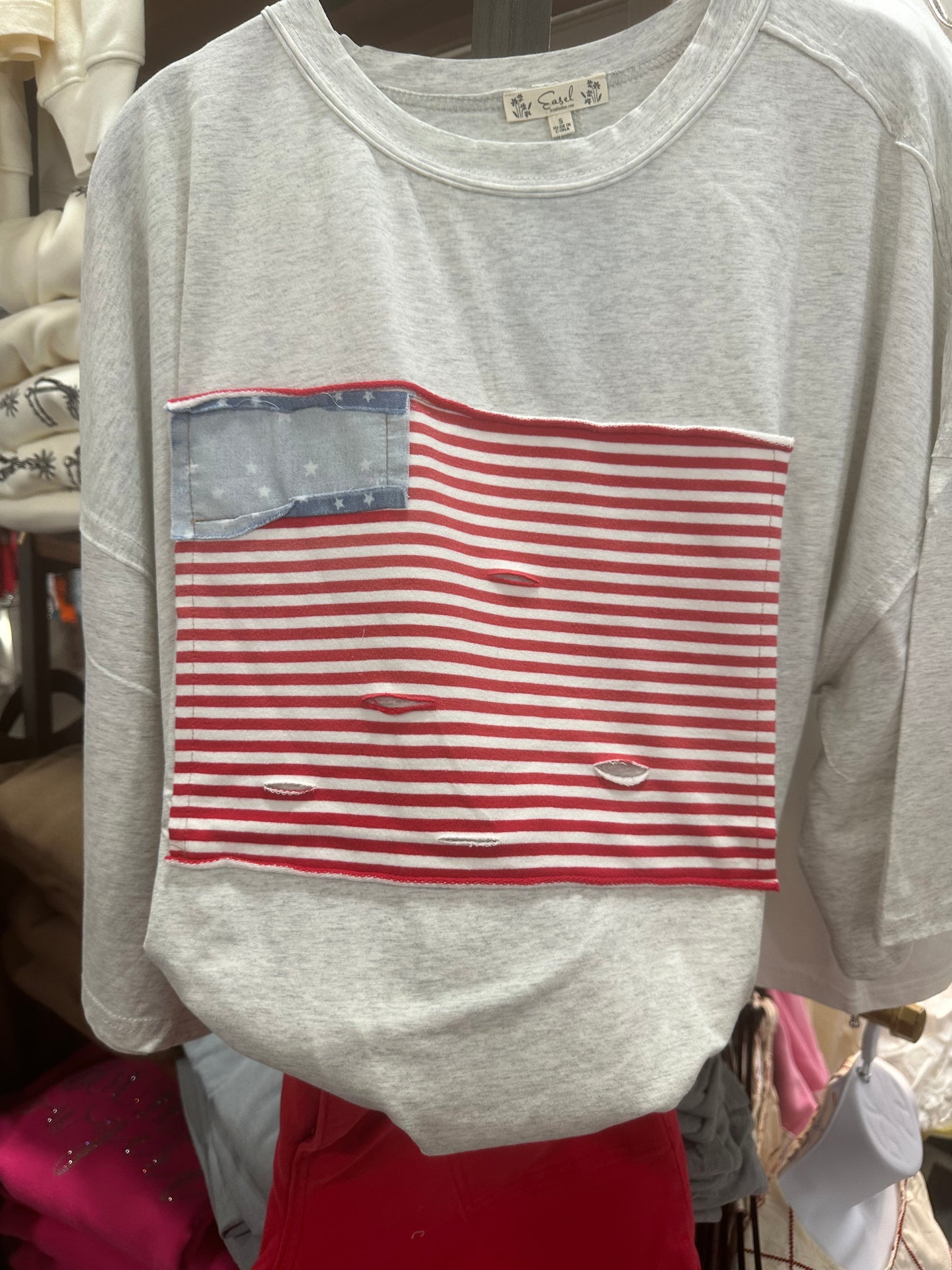 Heather Grey American Flag Short Sleeve Top