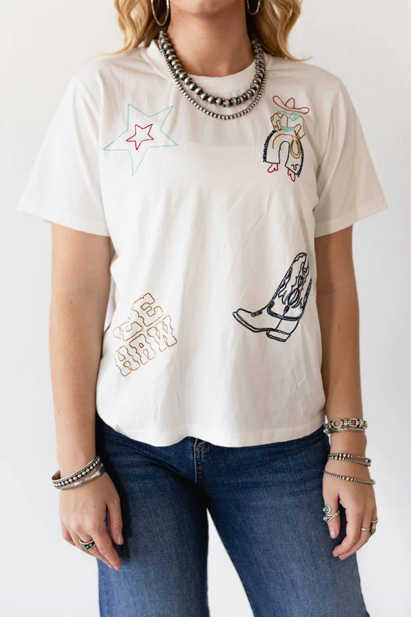 Yee Haw Star Embroidered Tee