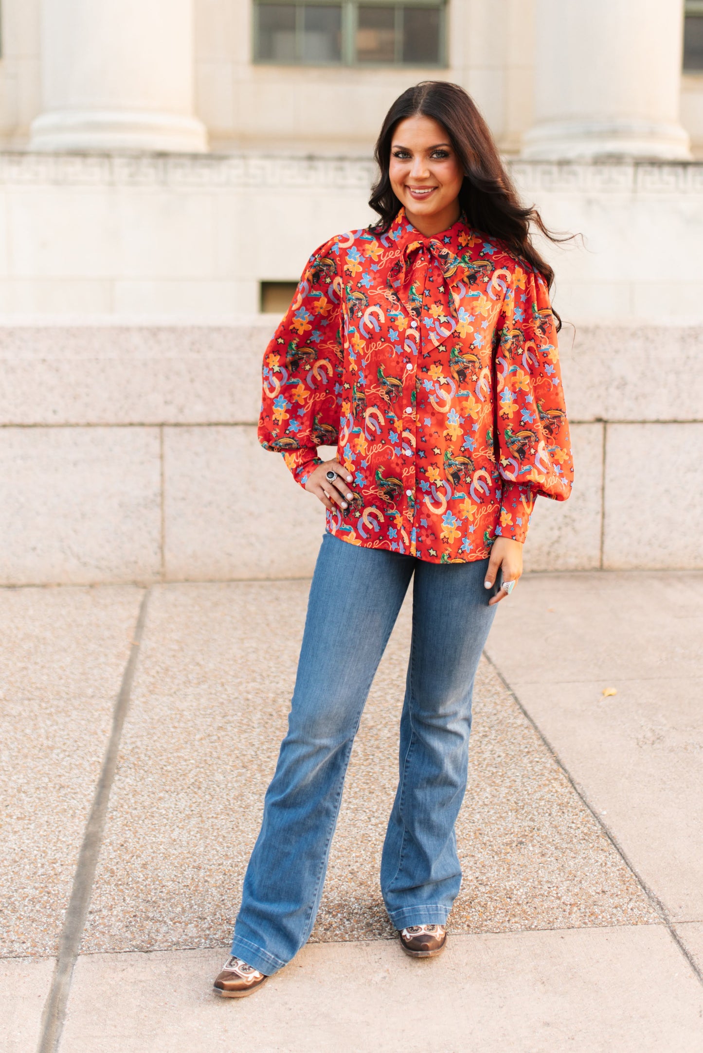 Red Yee Haw Bow Tie Top