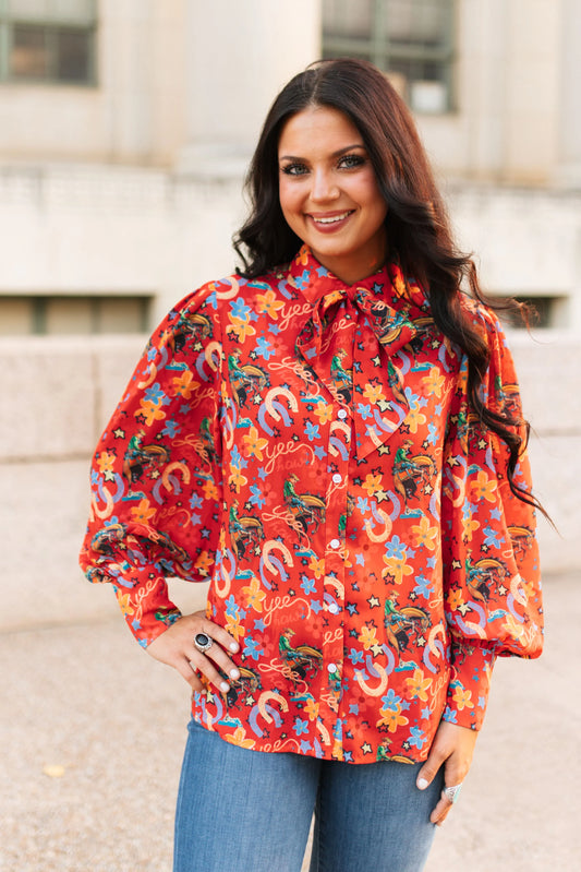 Red Yee Haw Bow Tie Top