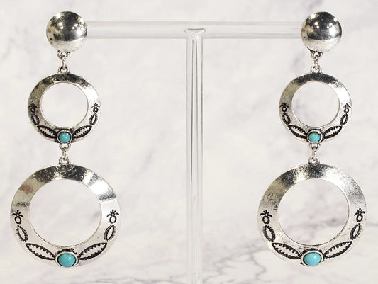 Double Open Hoop & Turquoise Earrings