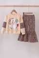 Girls Cream Leopard Santa Pant Set