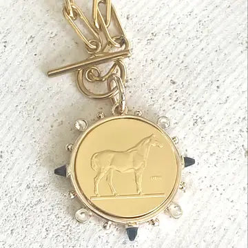 Gold Derby Horse Coin Chain Necklace